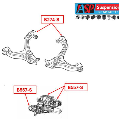 Jeep Grand Cherokee -  1 x Rear Differential Front Bush (B557-S), 2 x Rear Differential Rear Bushes (B557-S) & 2 x Front Lower Control Arm Rear Bushes (B274-S) - HEAVY DUTY